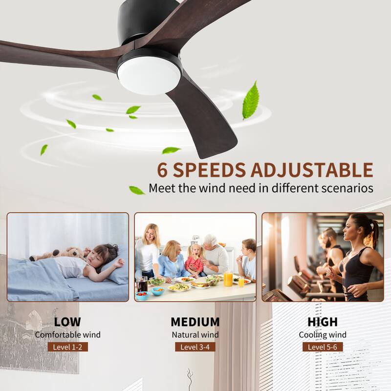 42" Solid Wood Ceiling Fan with Light-Flush Mount, Dc Motor (Dark Purple Walnut)