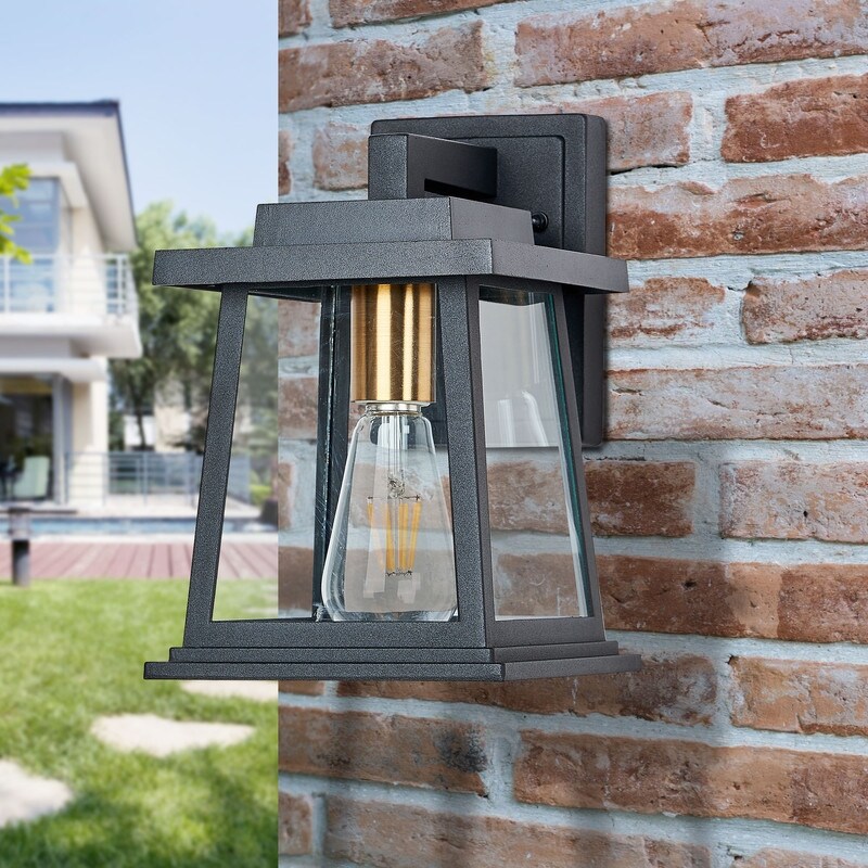 Outdoor Wall Sconce 1-Light Antique Black and Gold Wall Lamp - Black and  Gold