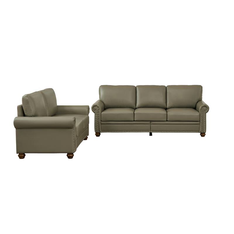 2 Pcs Faux Leather Living Room Sofa Set with Storage