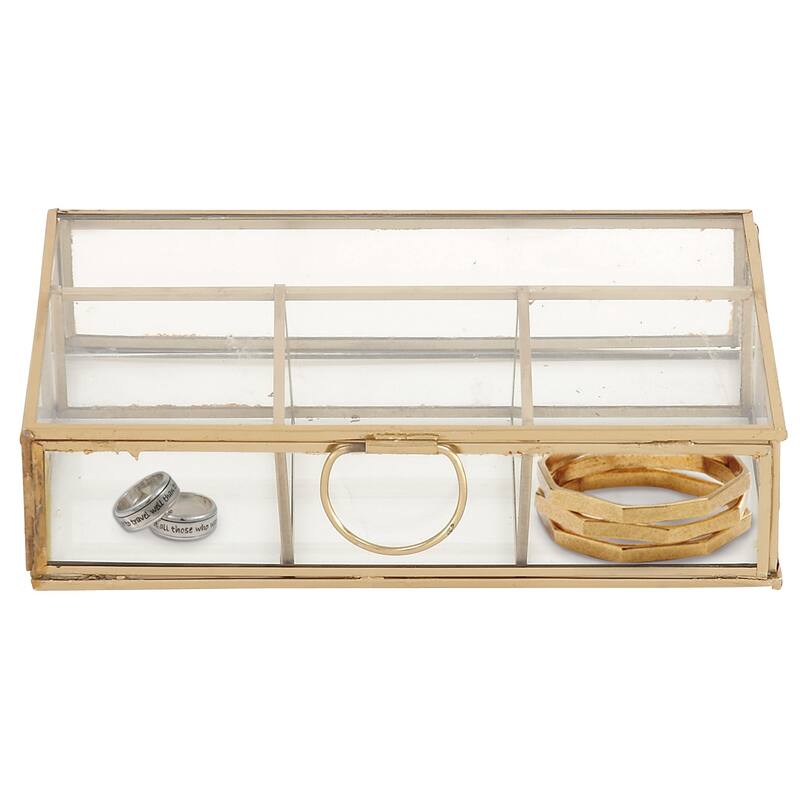 CosmoLiving by Cosmopolitan Gold Glass Decorative Jewelry Box with Clear Glass