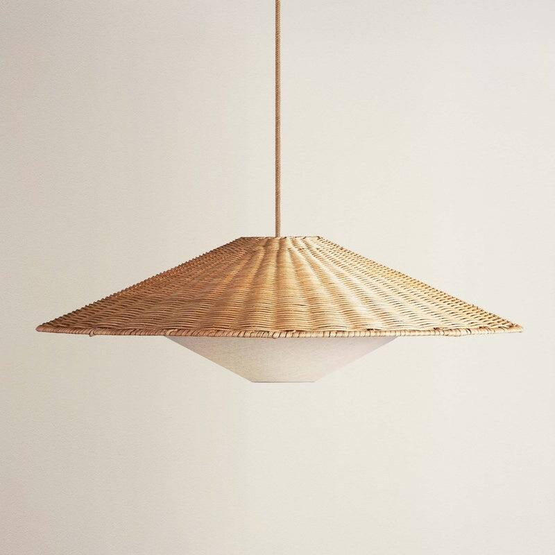 Sunny Rattan Pendant Light - Natural Large Cone 1-Light Handwoven Light Fixture For Modern, Transitional, Farmhouse Room Décor