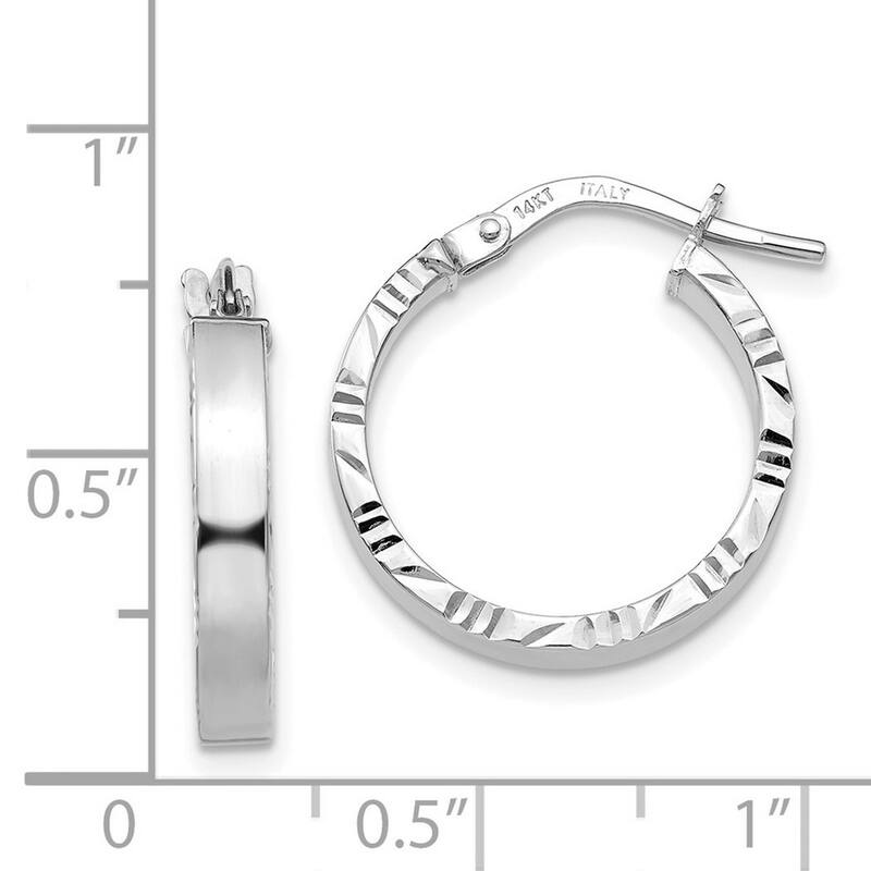 Curata 14k White Gold 20x3mm Sparkle Cut Edge Polished Hoop Earrings