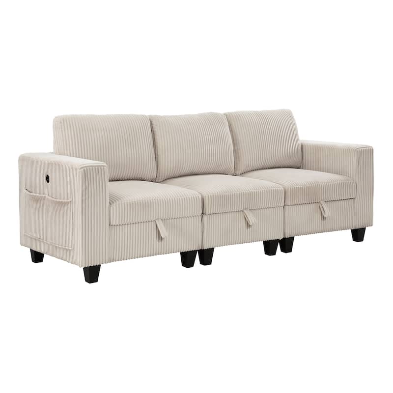Kenlis Corduroy Living Room Sofa with Storage - Beige