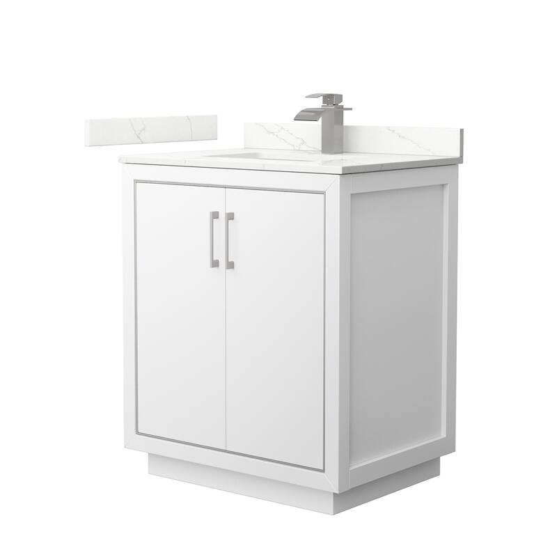 Wyndham Collection WCF111130S-QTZ-UNSMXX Icon 30" Free Standing Single - White / Giotto Quartz Top / Brushed Nickel