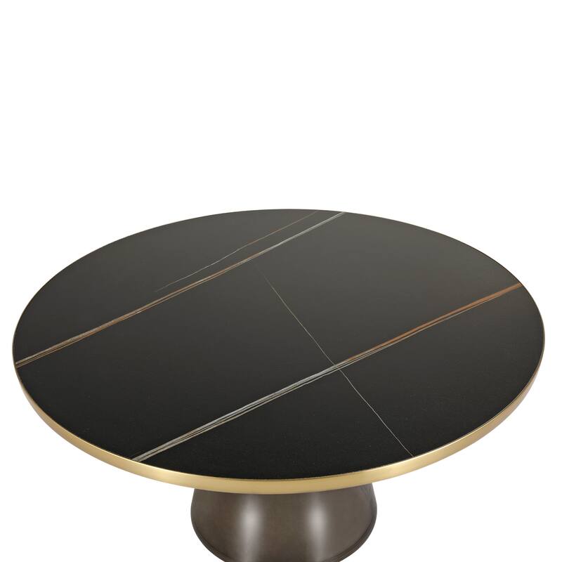 30-Inch Round Coffee Table Glass/Stone Tabletop with Gold Iron Rim Frame Glass Pedestal Base