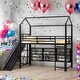 preview thumbnail 2 of 10, Classic House Bed Loft Bed with Built-in Ladder, Slide and Open-Slatted