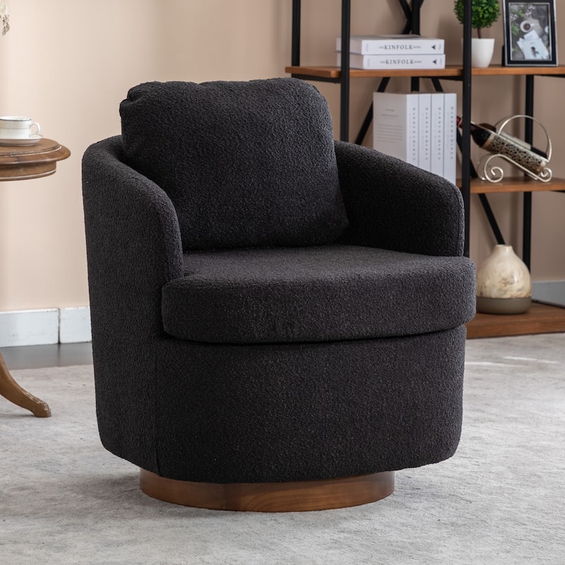 30.3" Swivel Accent Chair with Wood Base - Black
