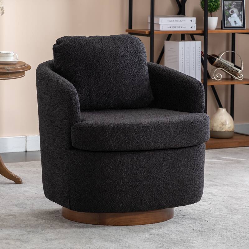 Black 30.3" Swivel Accent Chair with Wood Base - Black