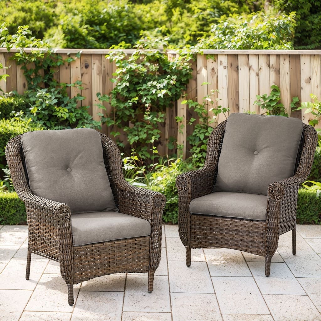 Outdoor Brown Rattan Patio Chair with Cushion