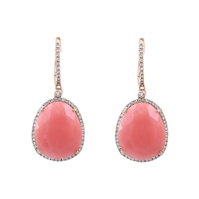 EFFY 14K Rose Gold Diamond,Pink Opal Drop Hoop Earrings