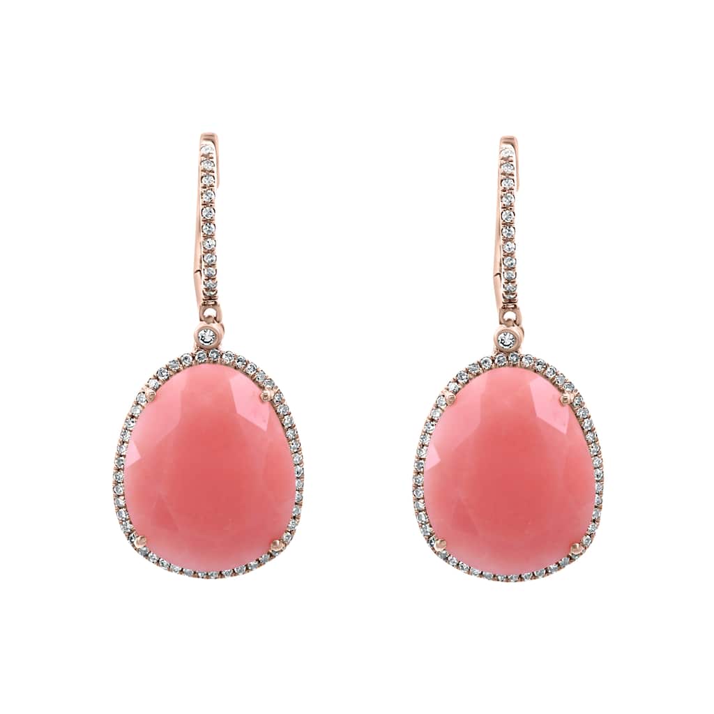 EFFY 14K Rose Gold Diamond,Pink Opal Drop Hoop Earrings