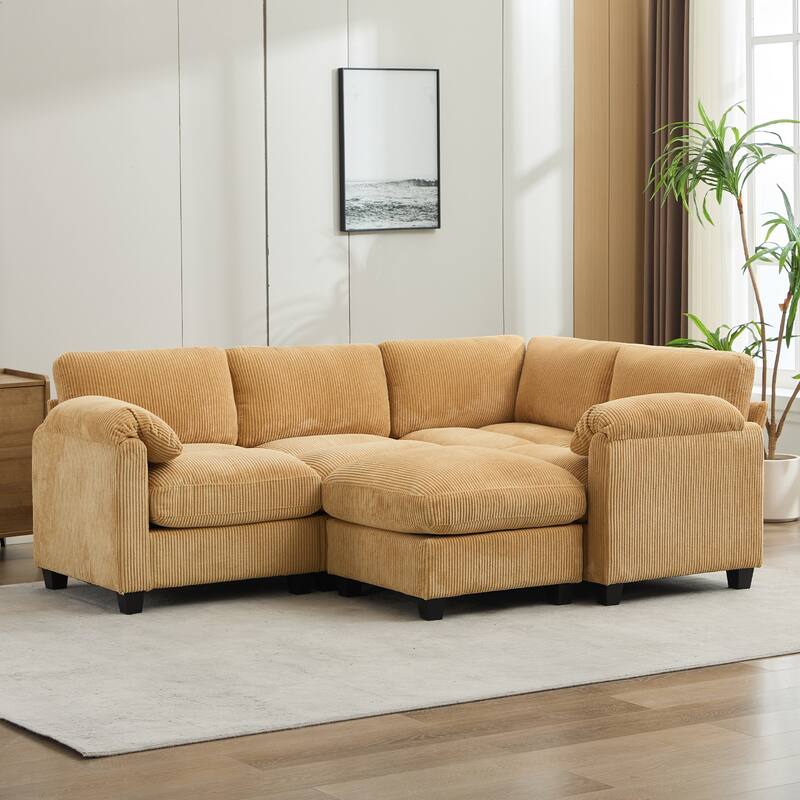 Multi-Seater Corduroy Sectional Sofa, Soft & Comfortable Corner Sofa