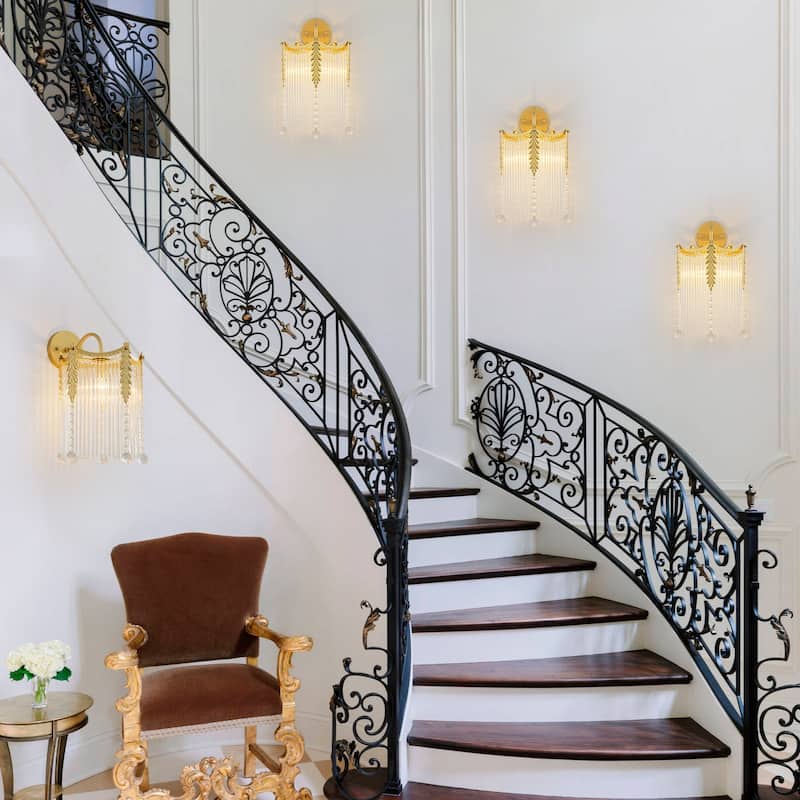 Crystal Wall Sconce Leaf Accents Clear Glass Rod Hanging Crystal Balls