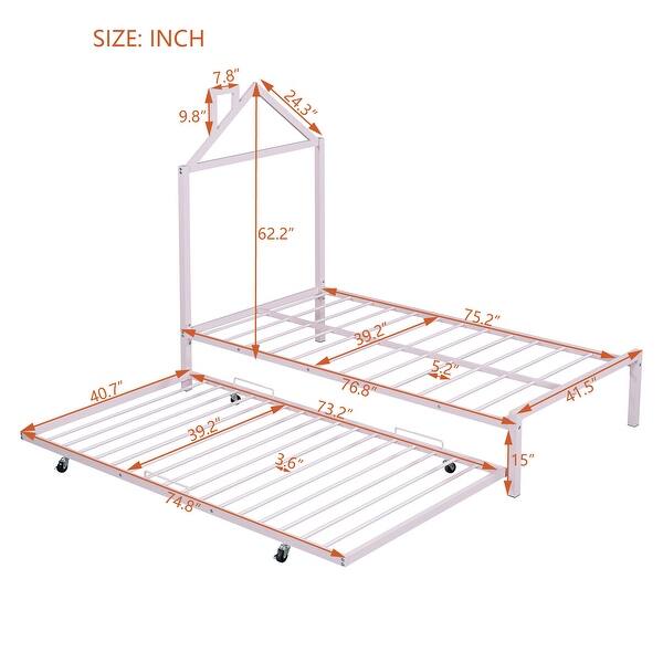 dimension image slide 1 of 2, House-Shaped Twin Metal Bed with Trundle, Great for Sleepovers