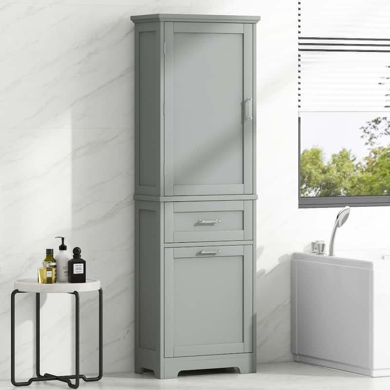 Tall Freestanding Bathroom Storage Cabinet with Two Different Size Drawers and Adjustable Shelf