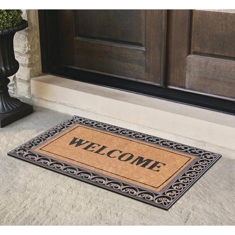A1HC Welcome Rubber And Coir Classic Paisley Border Extra Large Double Doormat, 30"X48"