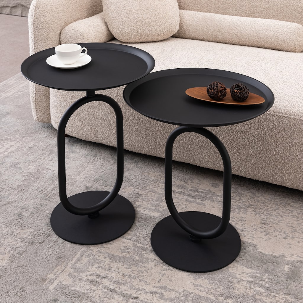 2PCS. Lantern-shaped Metal End Table, Small Round Side Table, Modern Coffee Drink Cocktail