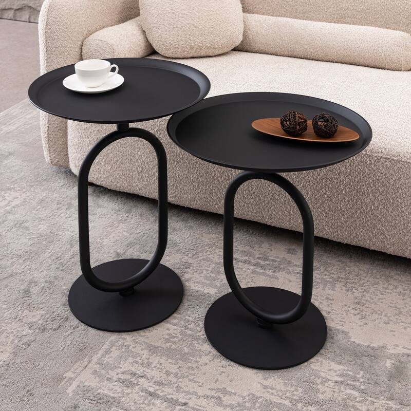 2PCS.Lantern-shaped Metal End Table, Small Round Side Table, Modern Coffee Drink Cocktail Table, Small Accent Pedestal Table