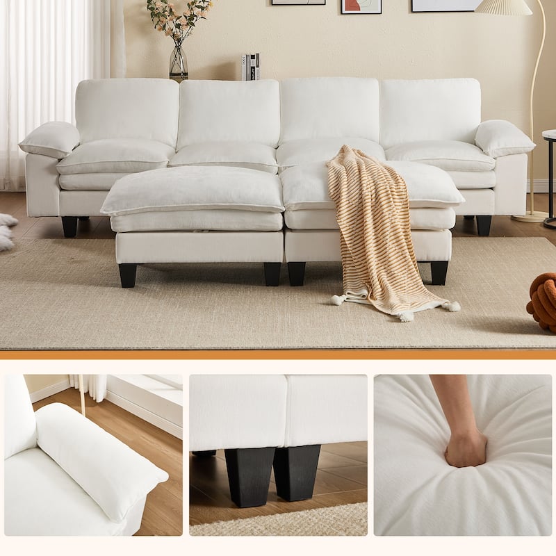 122-Inch 6-seats U-Shaped Double Foam Cushion Convertible Sectional Sofa Couch for Living Room With Storage Ottoman