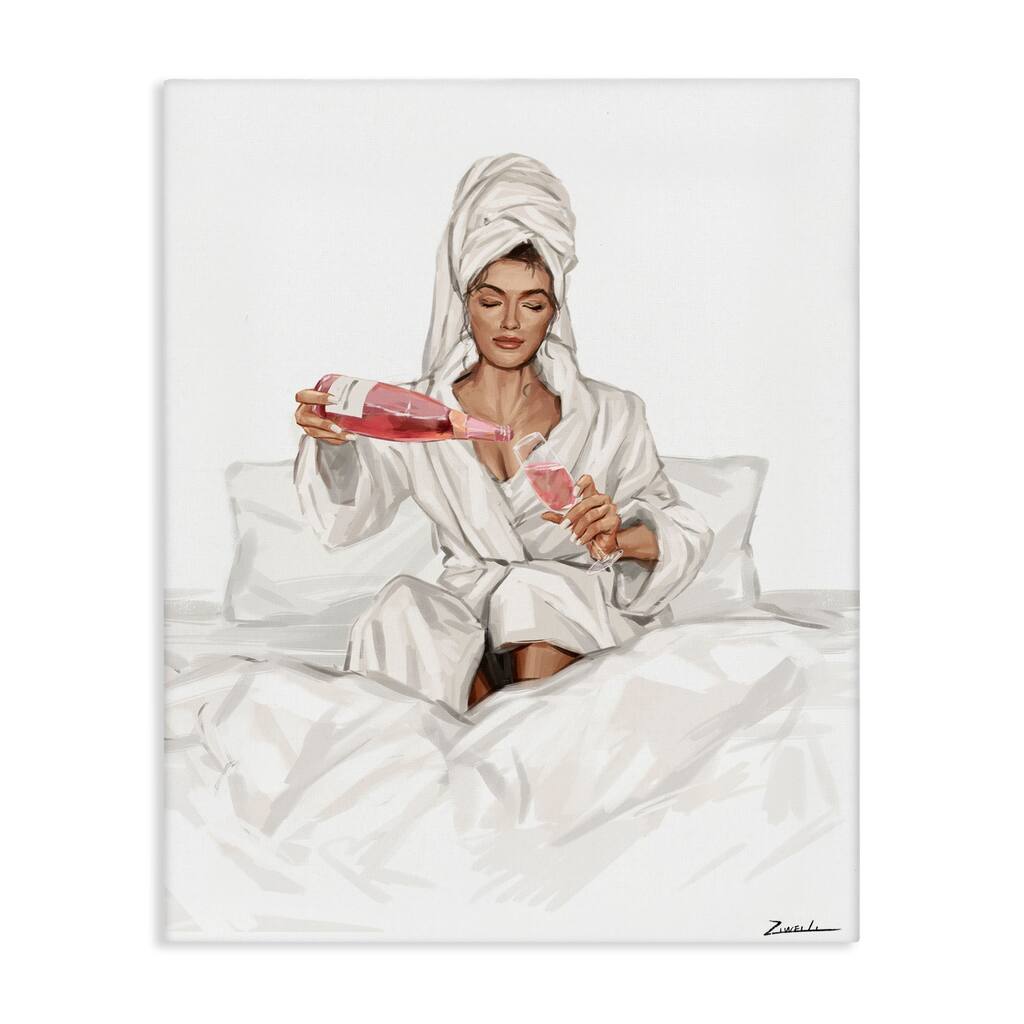Stupell Pouring Rosé Wine in Bed Canvas Wall Art Design By Ziwei Li