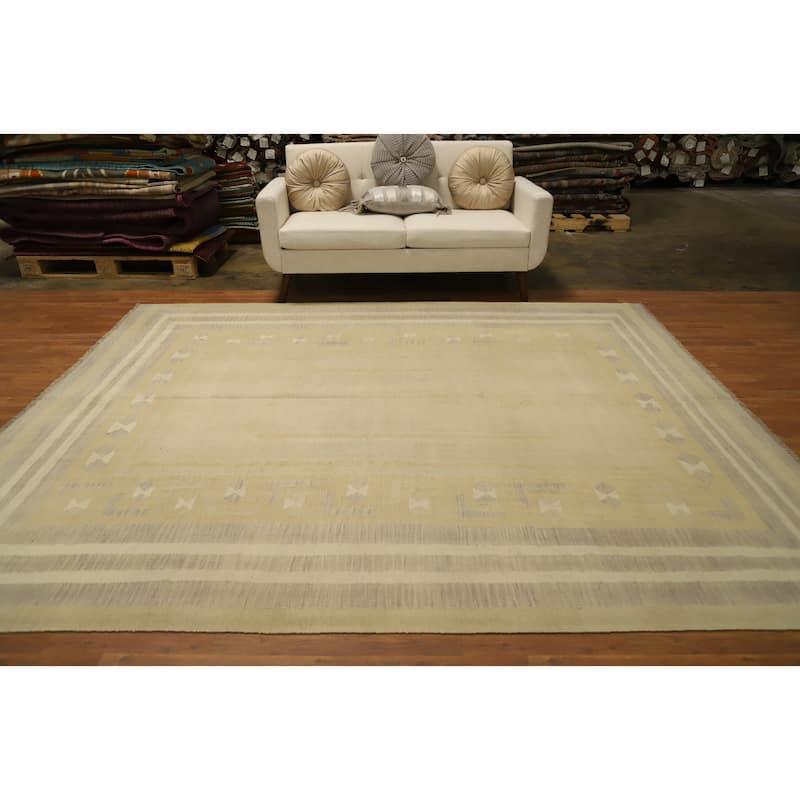 Hand Woven Oriental 100% Wool Carpet Southwestern Tribal Yellow & Gold Kilim Area Rug - 9' 6'' X 8' 3''