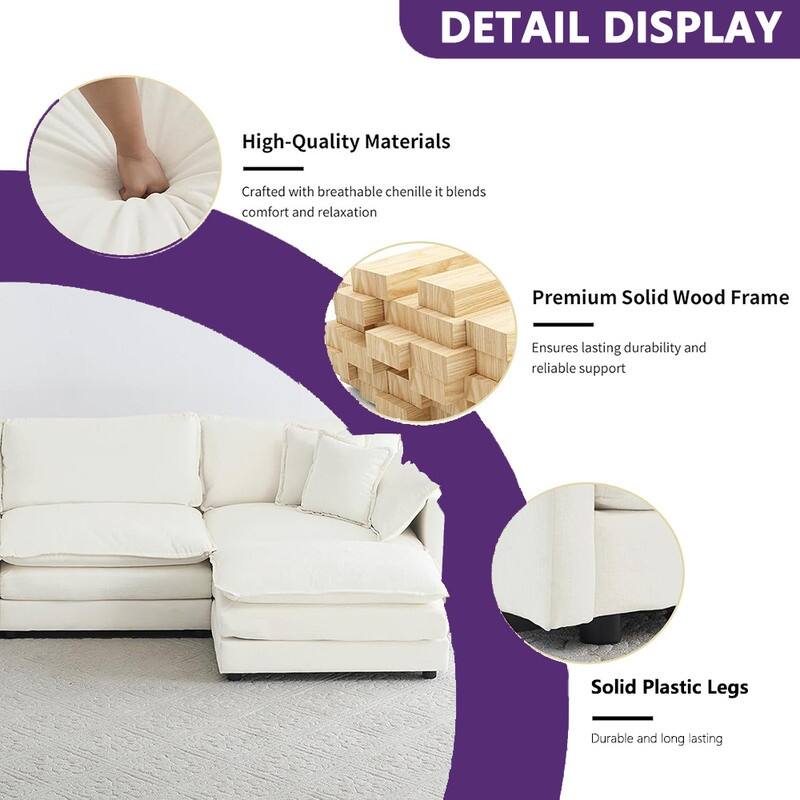 Modern Living Room Set, Upholstered Chenille Sofa with Pillows for Living Room, Chenille