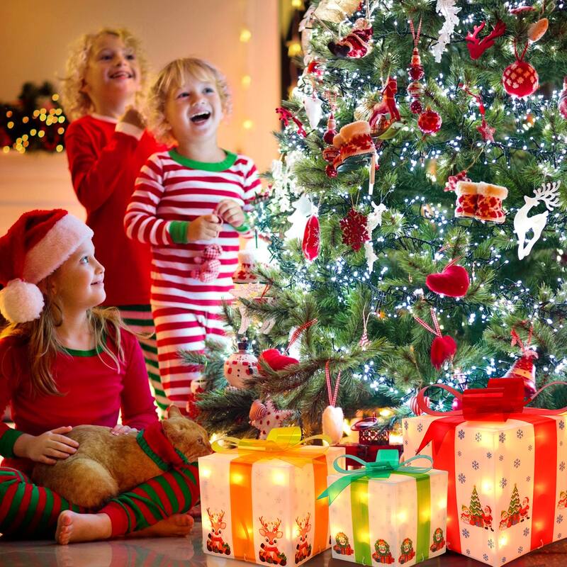 Set of 3 Christmas Decorations Lighted Gift Boxes