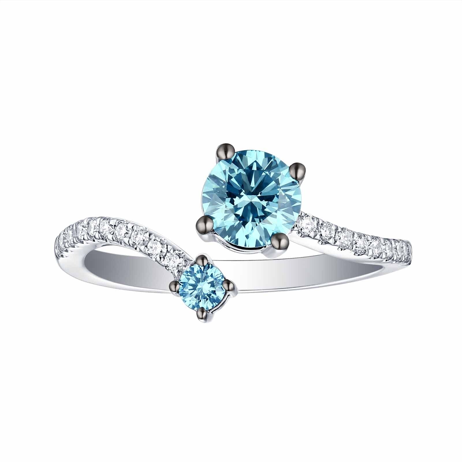 Smiling Rocks 10k 0 95ct Lab Grown Blue Color Diamond With G H Vs1 Diamond 2 Stone Bypass Ring Overstock 31620442