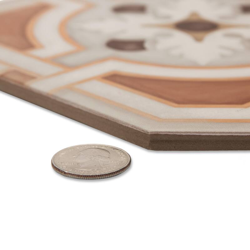 Merola Tile Vaudeville Octagon Deco Zimer with Taco Marron 7-7/8" x 7-7/8" Porcelain Floor and Wall Tile