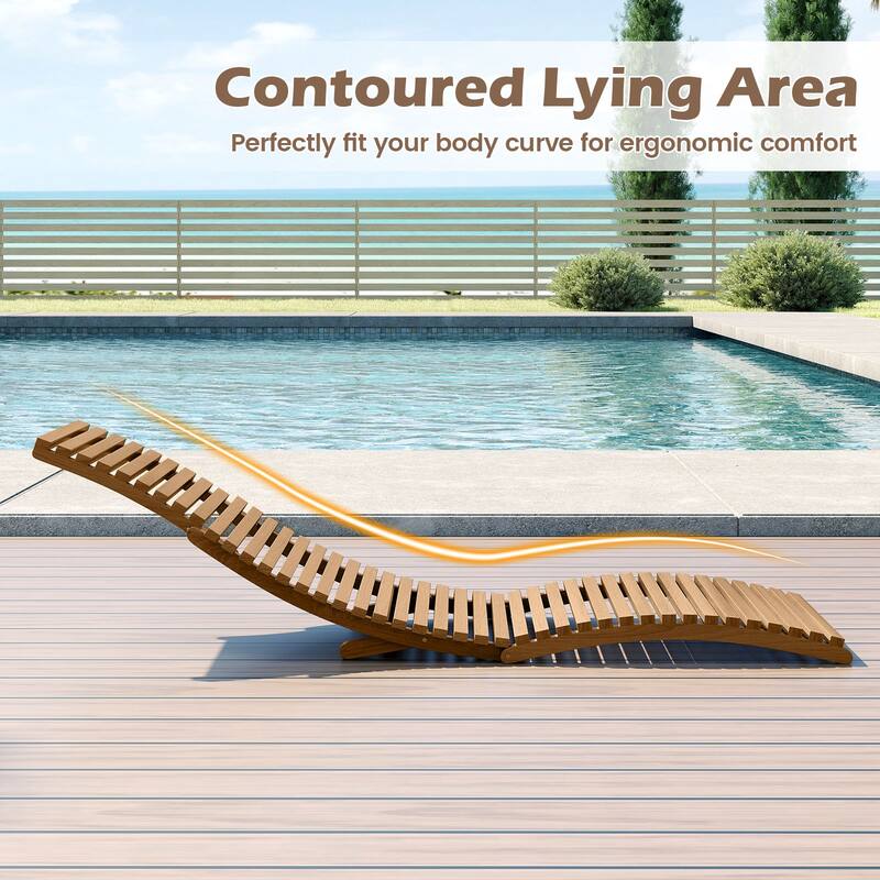 Gymax 2PCS Outdoor Folding Teak Wood Chaise Lounge Chair w/Curved