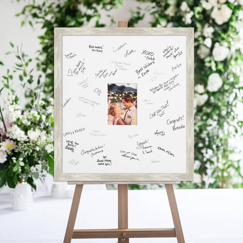 Metallic Signature Mat Picture Frame - Autograph Photo Frame Guest Book Alternative for Weddings, Graduations, or Retirement - 5x7