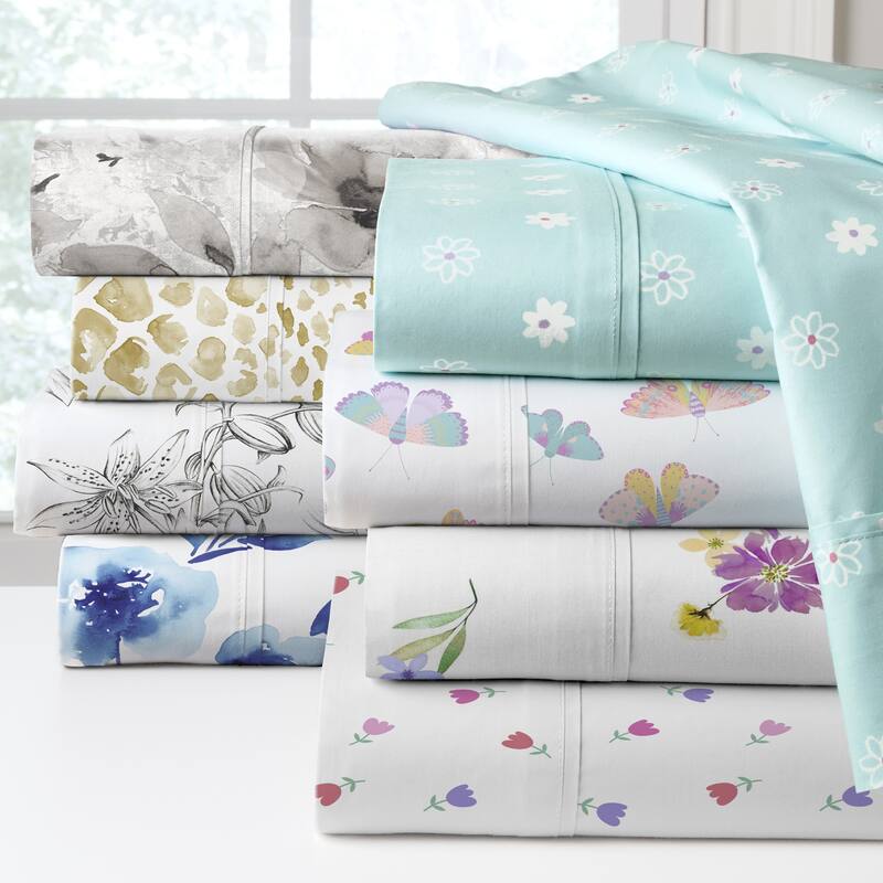 Pointehaven Crisp Percale Printed Long Staple Combed Cotton Sheet Set