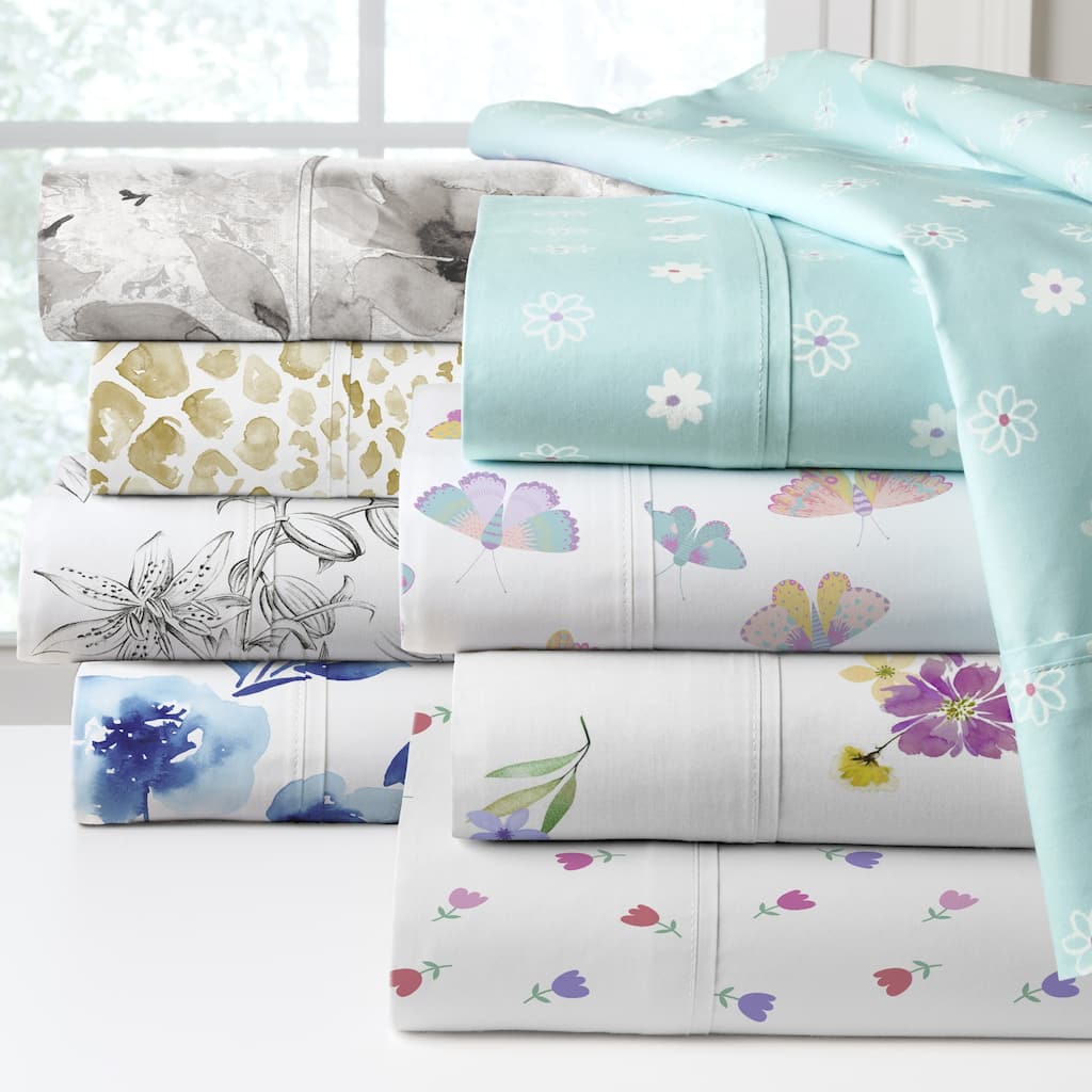 Pointehaven Crisp Percale Printed Long Staple Combed Cotton Sheet Set