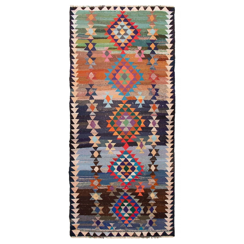 ECARPETGALLERY Flat-Weave Ankara Dark Navy Wool Kilim - 5'7 x 12'9 - Dark Navy - 5'7 x 12'9