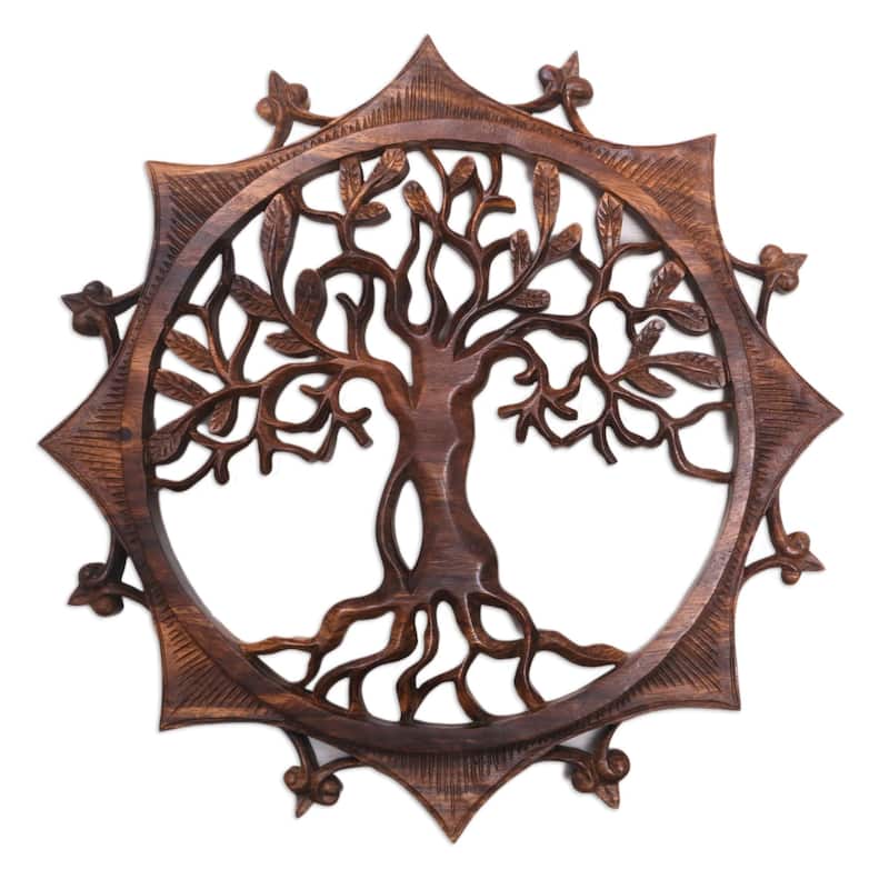 Novica Handmade Sunshine Tree Wood Relief Panel