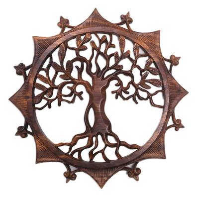 Novica Handmade Sunshine Tree Wood Relief Panel
