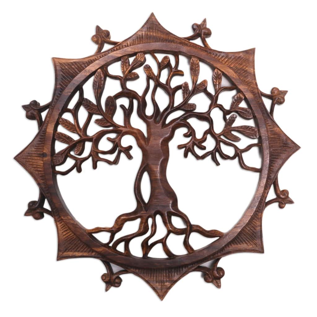 Novica Handmade Sunshine Tree Wood Relief Panel