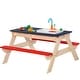 preview thumbnail 2 of 9, Outsunny Kids Picnic Table Set with Wooden Bench & Sandbox Kitchen Toys Faucet Water Pump 37" x 35" x 20" - 37" x 35" x 20"