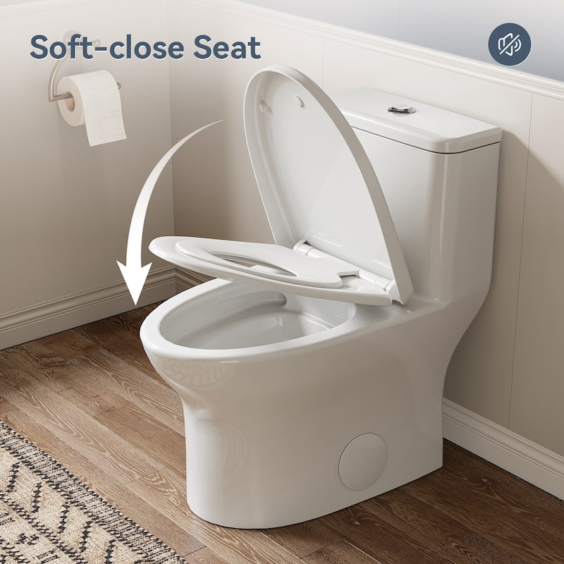 HOROW 1 Piece WaterSense Dual Flush Elongated Toilet White Rimless Bowl Child Seat 1000g Flush - 12 inch Rough In - N/A