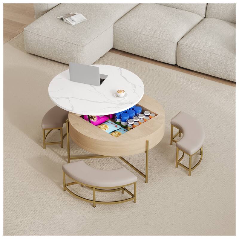 Modern Round Lift-Top Coffee Table with Storage
