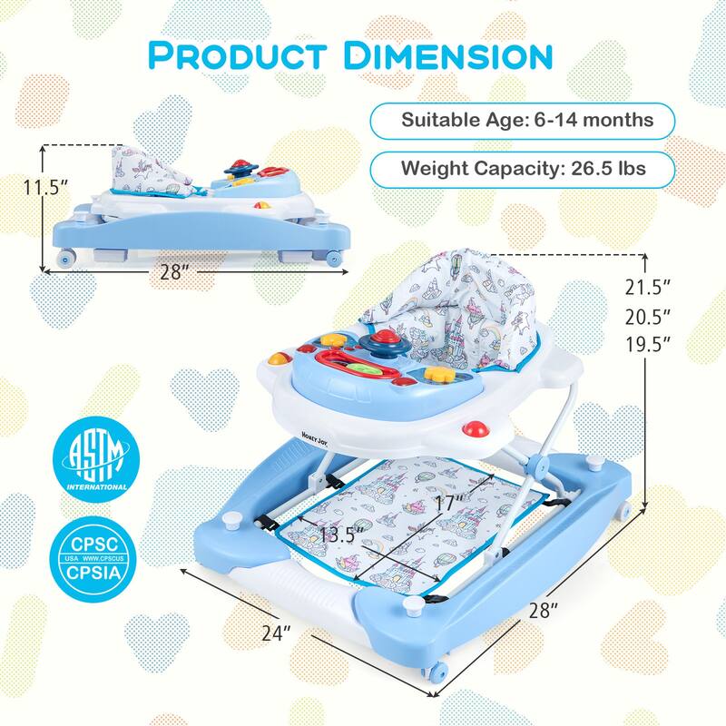 Honeyjoy 6 in 1 Baby Walker Adjustable Toddler Walker & Activity - See Details