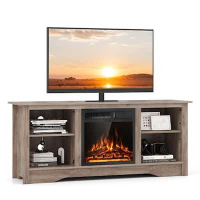 Gymax 58'' TV Stand w/ 18'' Electric Fireplace Heater 750W/1500W &
