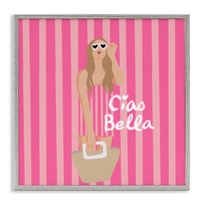Stupell Pink Striped Glam Girl Framed Giclee Art Design By Chen Alyesh - 24 x 24 - Grey