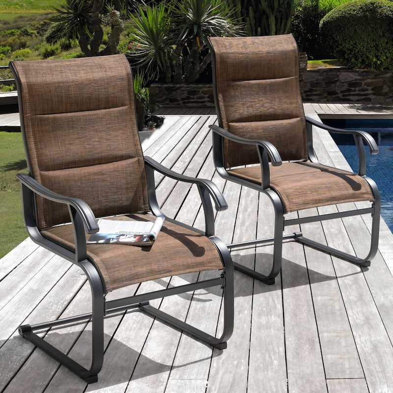 Outdoor Patio Dining Chairs, Breathable Textilene, Iron Frame - Brown