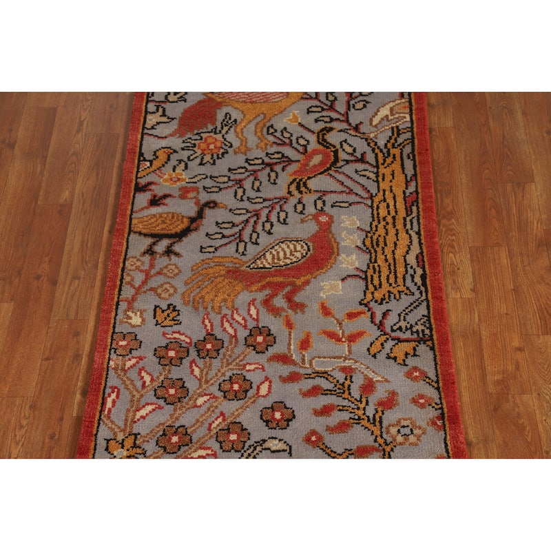 Hand Knotted Oriental 100% Wool Carpet Traditional All-Over Greys & Charcoal Ziegler Runner Rug - 7' 11'' X 2' 5''