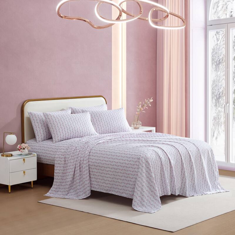 Betsey Johnson Printed Cozy Bonus Sheet Set - Trailing Bouquet Pink - Full