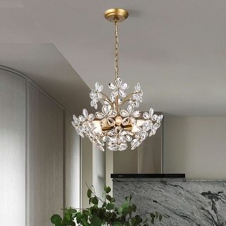 Rosa 6-Light Brushed Brass Finish Crystal Glass Flower Chandelier - 17.7 inches in diameter x 15 inches H