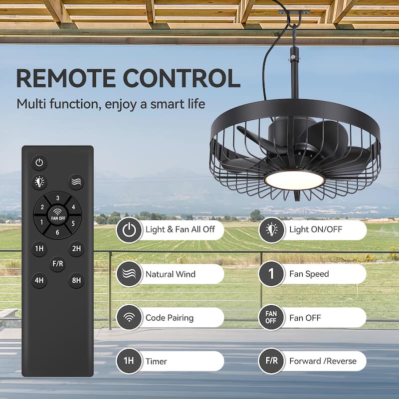 19" Waterproof Plug-in Outdoor Ceiling Fan with Light and Remote(5-Blade)
