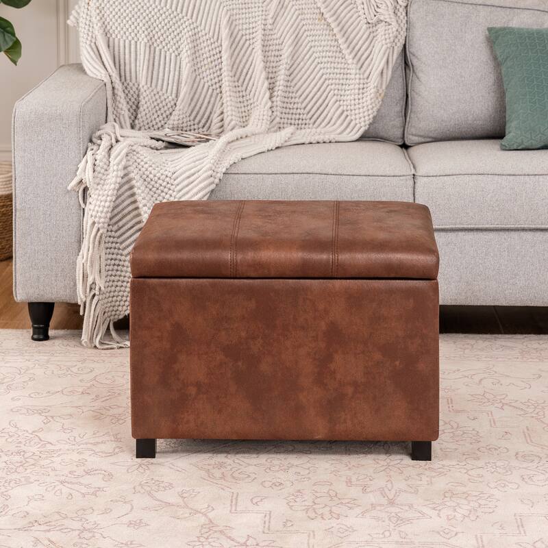 Adeco Faux Leather Storage Ottoman for Living Room Footstool