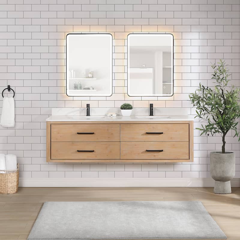 Cristo Floating Bath Vanity with White Quartz Stone Top without Mirror
